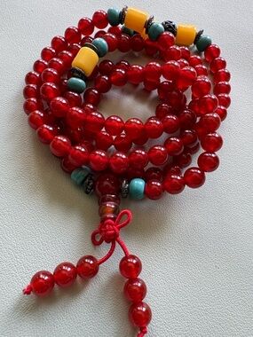 Red Agate Mala Bead Necklace | Meditation Prayer Beaded Wrap Bracelet